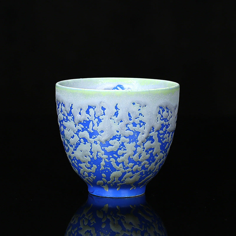 Retro Blue Red Gradient Lotus Ceramic Teacup Bowl