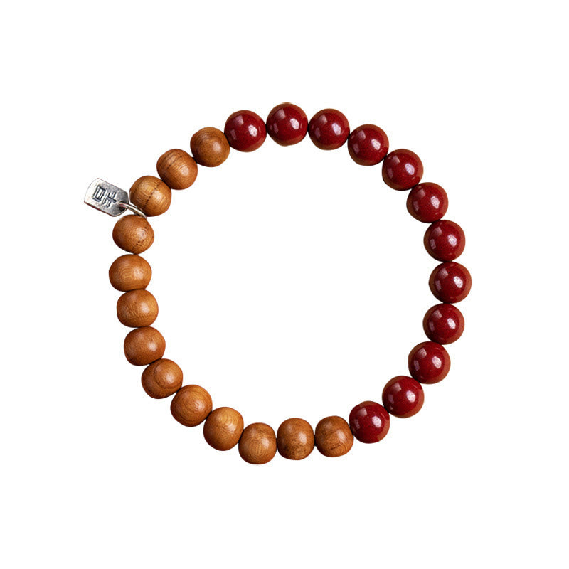 6mm Cinnabar Bracelet with Peach Wood & Sterling Silver Protection