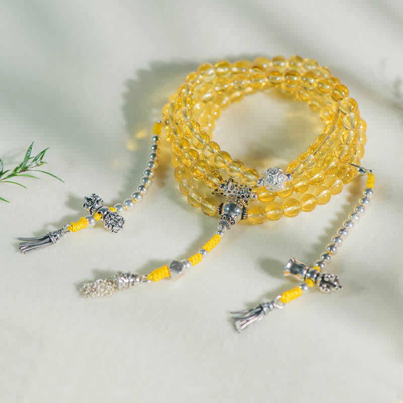108 Beads Natural Citrine & Red Agate Prosperity Bracelet