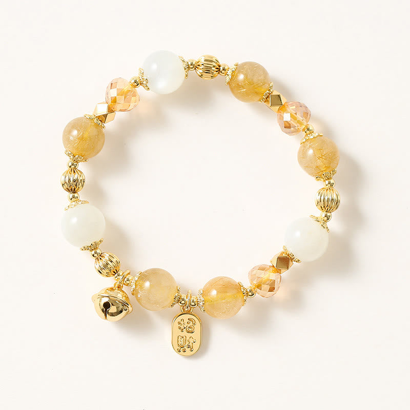 Rutilated Quartz & Moonstone Spiritual Bracelet for Courage and Wealth