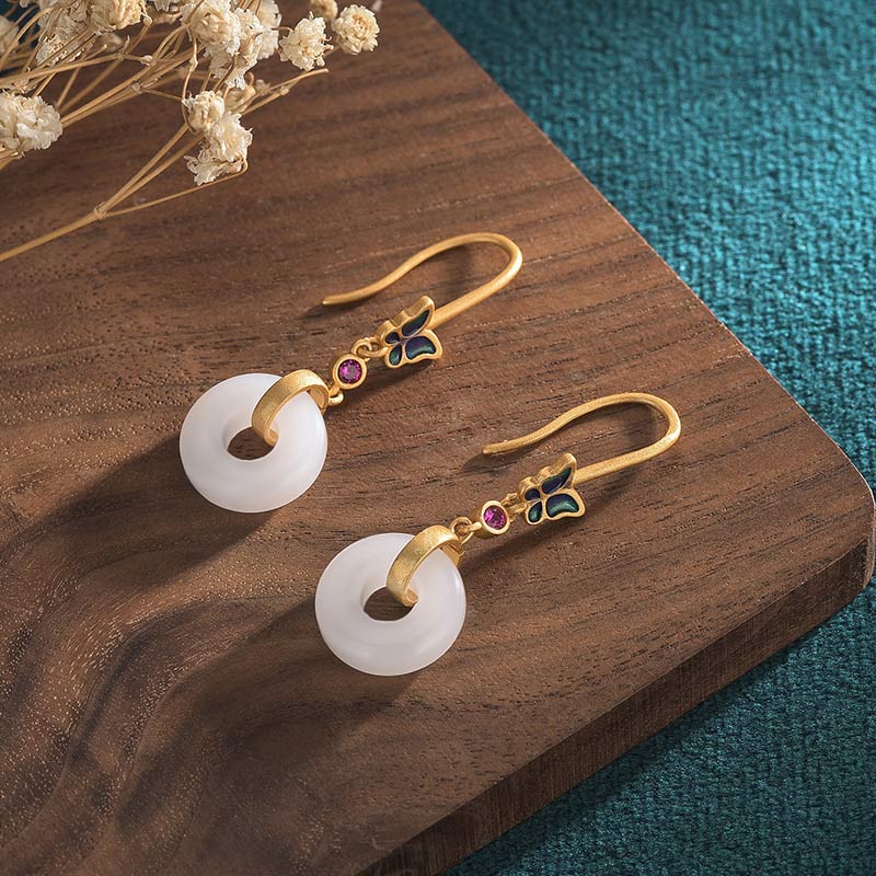 White Jade Butterfly Fortune Earrings 40mm Drop