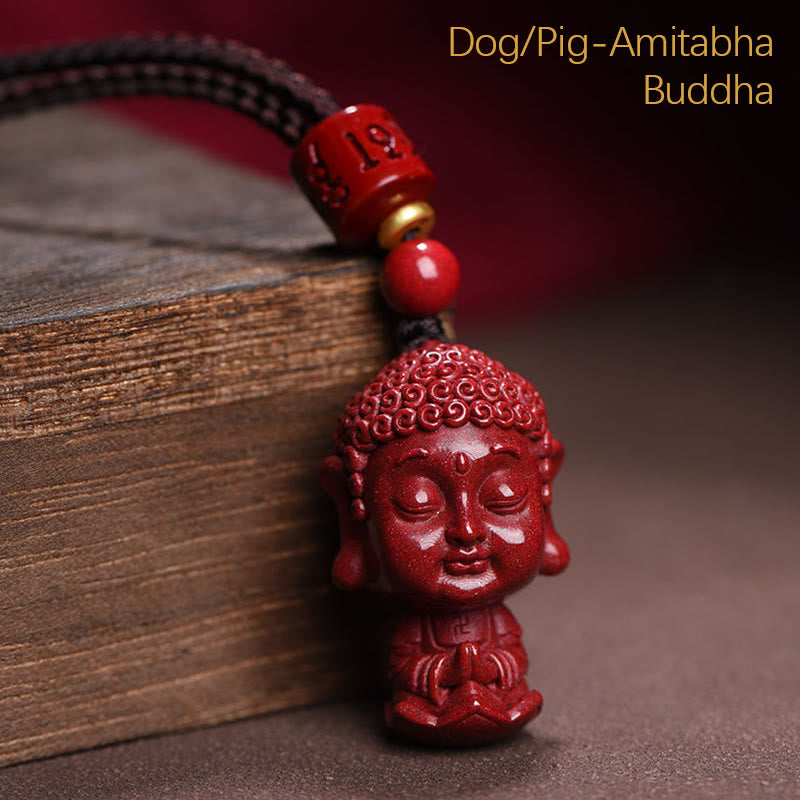 Natural Cinnabar Chinese Zodiac Necklace with Natal Buddha Protection