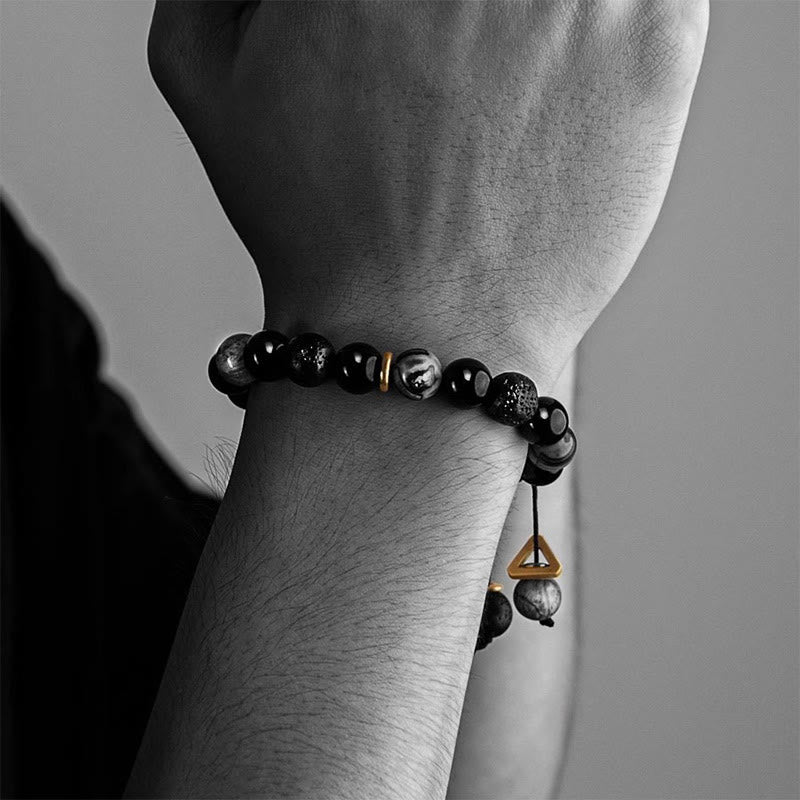 Obsidian Lava Rock Yin Yang Strength Bracelet