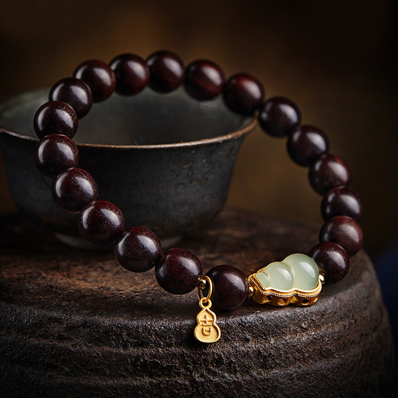 Small Leaf Red Sandalwood Jade Bracelet for Calm & Protection