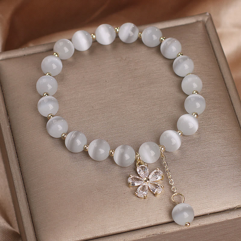 8mm Cat's Eye Peace & Support Flower Charm Bracelet