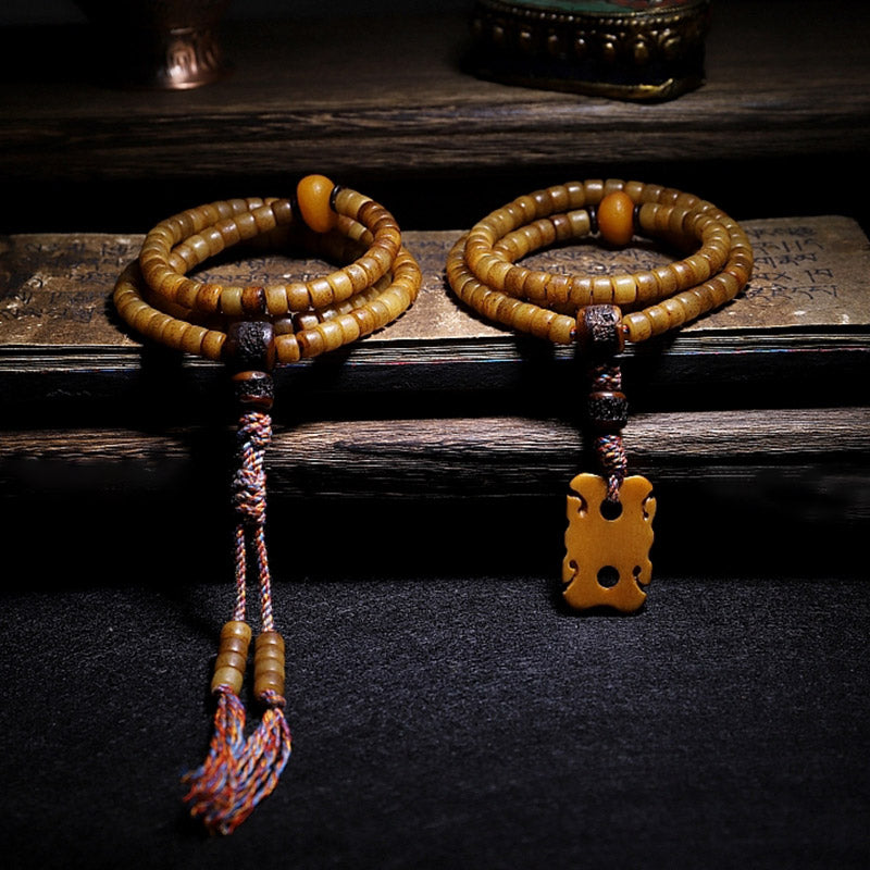 Yak Bone Amber 108 Bead Mala Bracelet for Balance