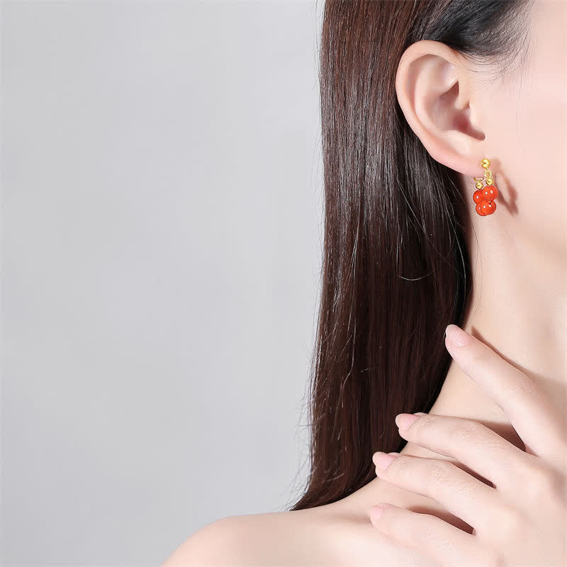925 Sterling Hetian Jade Red Agate Abundance Earrings
