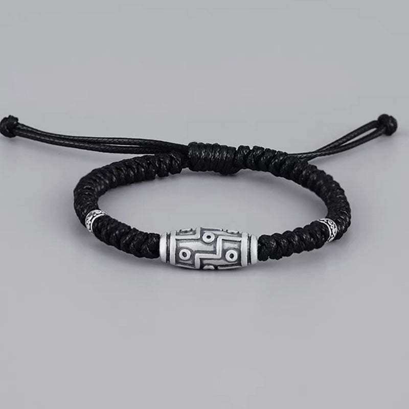 999 Sterling Silver Nine-Eye Dzi Bead Spiritual Protection Bracelet