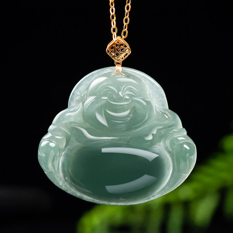 Natural Jade Laughing Buddha Prosperity Necklace Pendant