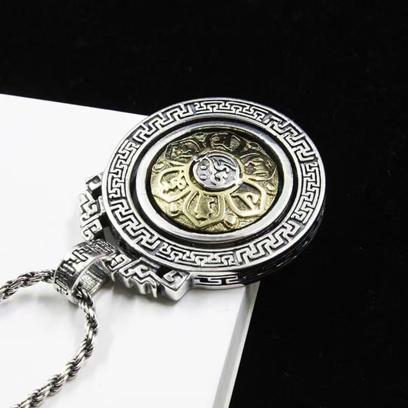 Om Mani Padme Hum Necklace | Copper Silver Rotatable Pendant