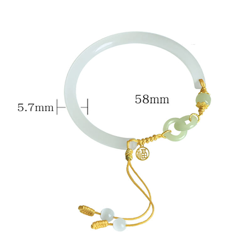 58mm Sterling Silver White Agate Hetian Jade Peace Buckle Bracelet