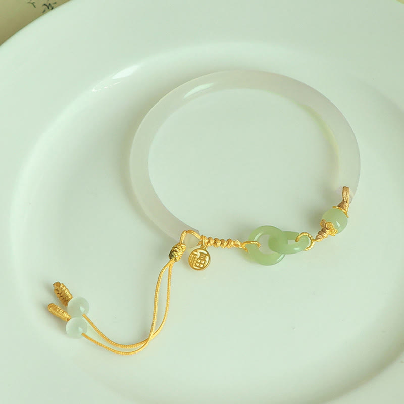 58mm Sterling Silver White Agate Hetian Jade Peace Buckle Bracelet