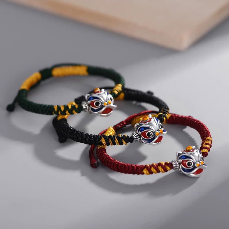 Handmade Dancing Lion Red String Bracelet for Protection