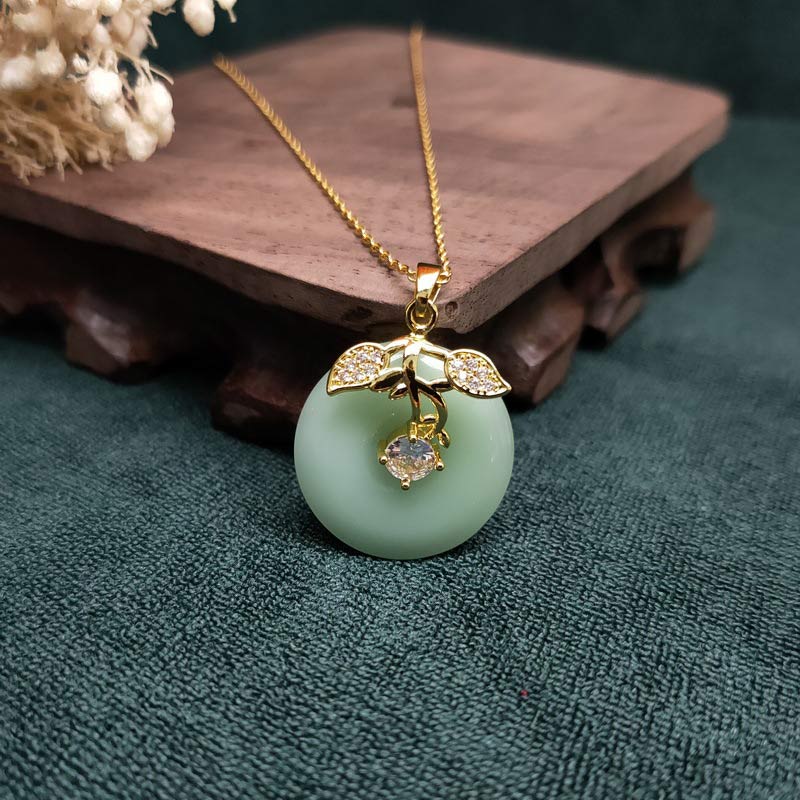 Unisex Jade Leaf Blessing Necklace for Prosperity & Luck