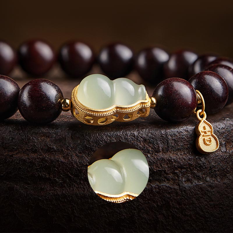 Small Leaf Red Sandalwood Jade Bracelet for Calm & Protection
