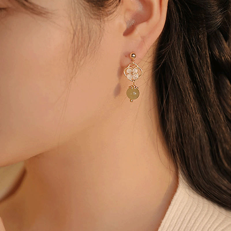 Tridacna Stone Jade Drop Earrings for Prosperity & Calm