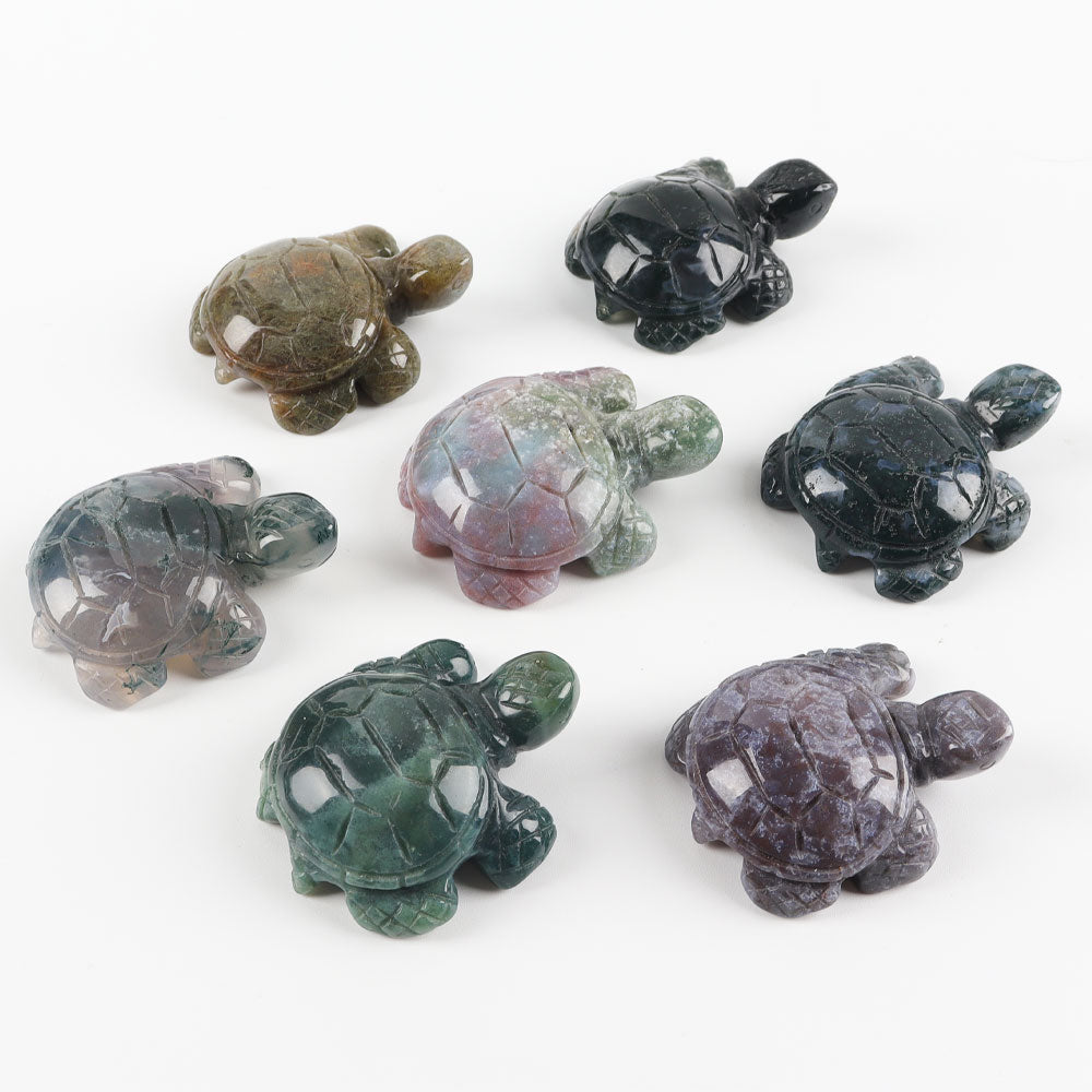 Moss Agate Crystal Turtle Figurine 1.7in Healing Sculpture