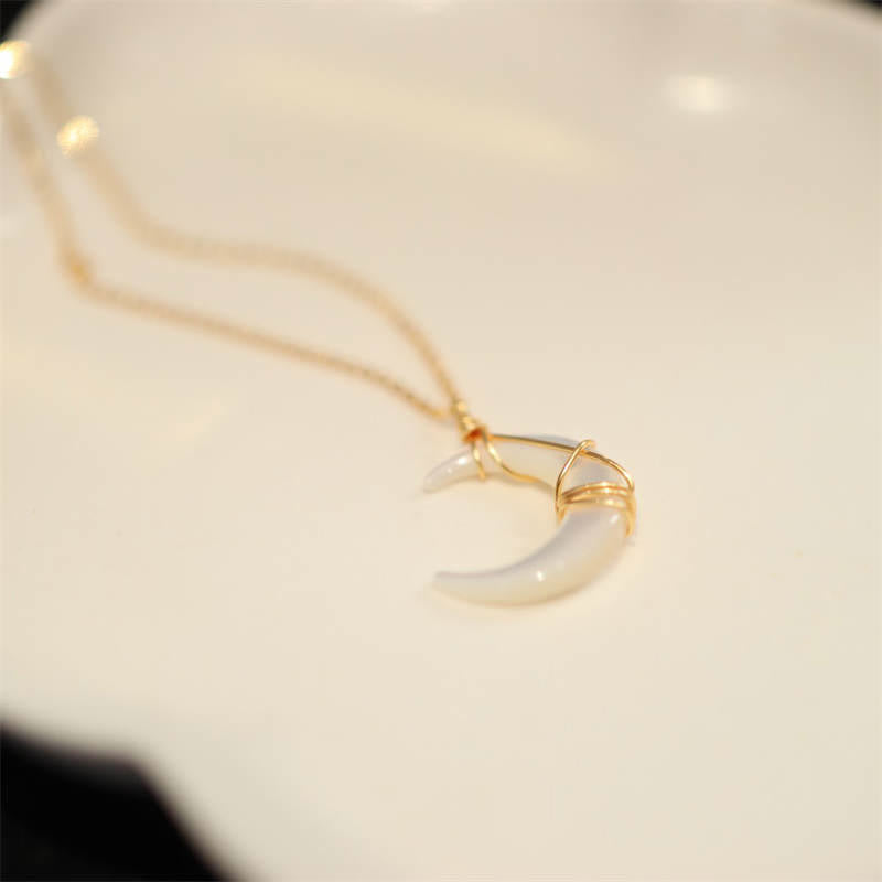 Tridacna Stone Crescent Moon Spiritual Necklace Pendant