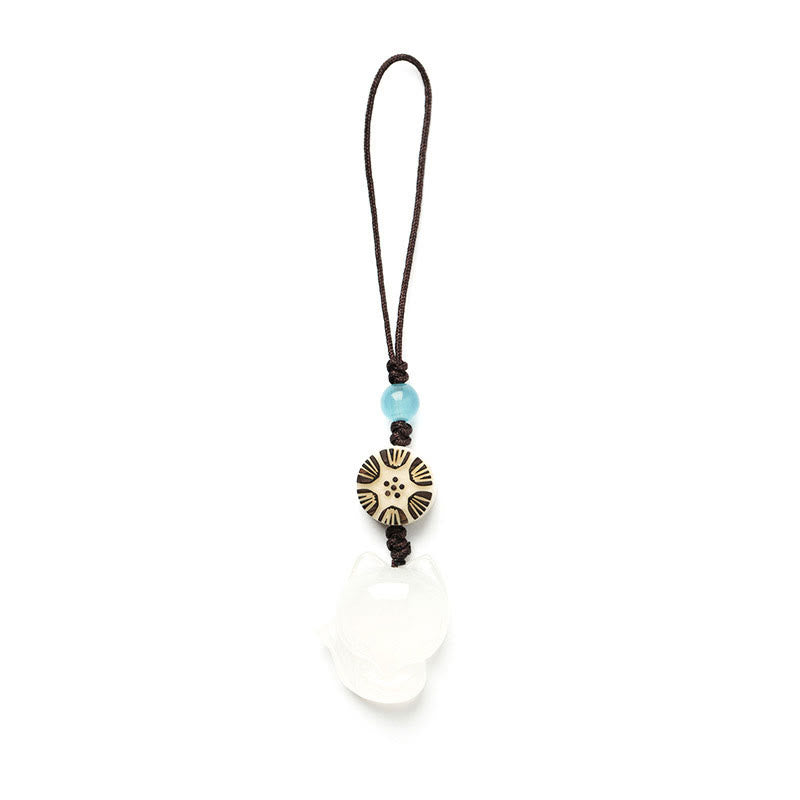 Natural Chalcedony Fox Harmony Zen Decor Hanging