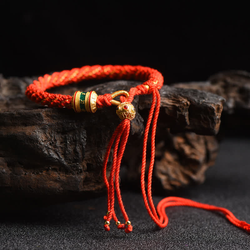Handmade Tibetan Red String Luck Prayer Wheel Bracelet