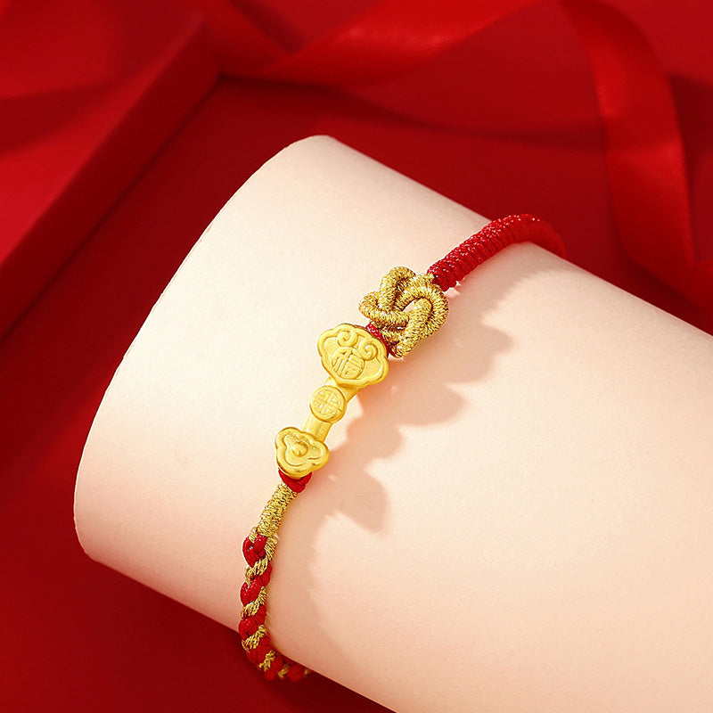 999 Sterling Silver Fu Character Luck Rope Bracelet