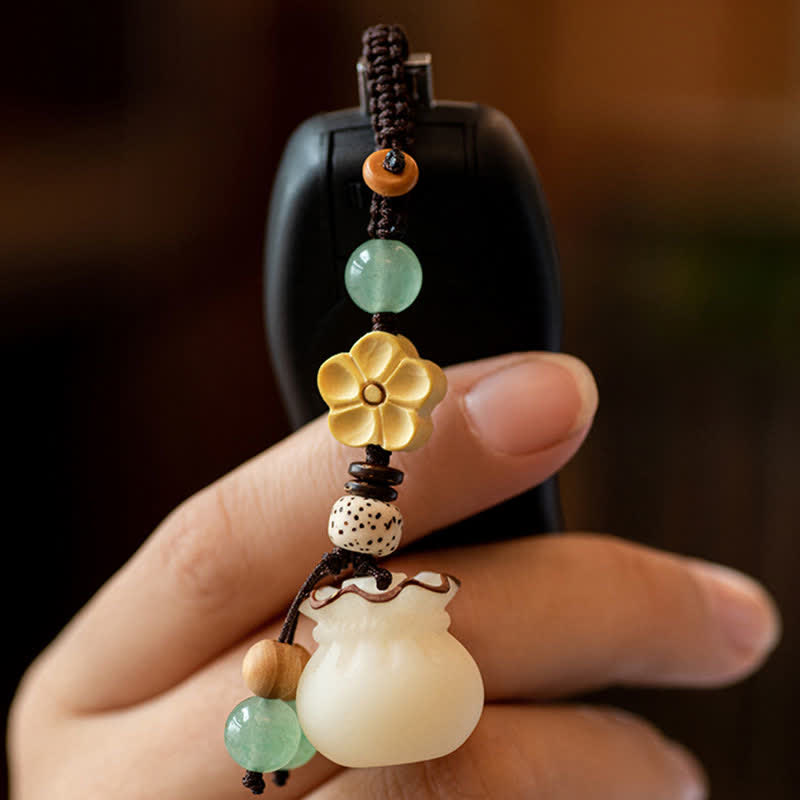 Natural Bodhi Seed Prosperity Money Bag Keychain