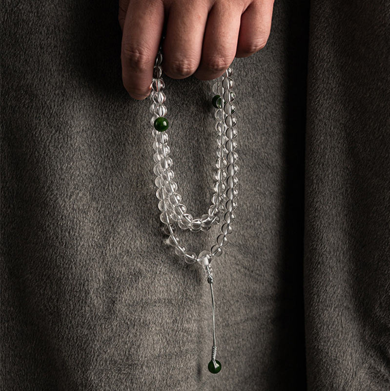 108 Beads White Crystal Jade Gemstone Mala Bracelet for Meditation