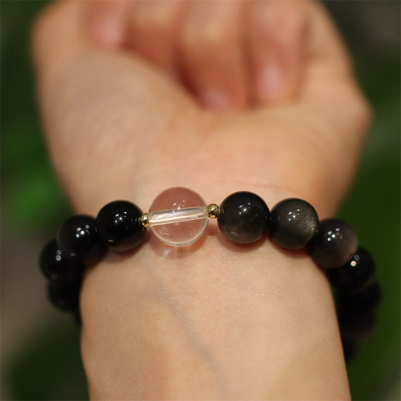 Silver Sheen Obsidian Yin Yang Protection Bracelet