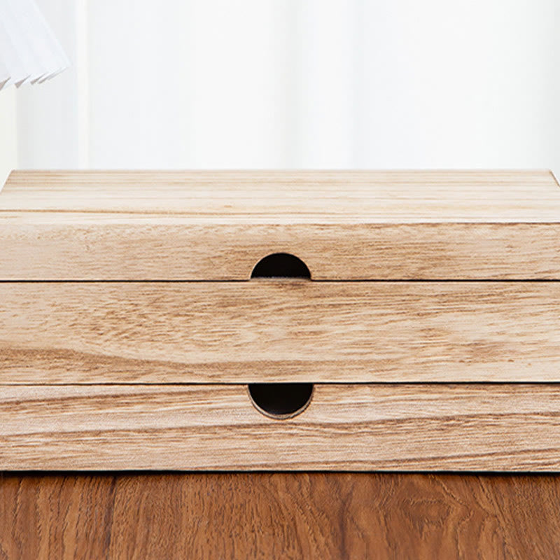 Two-Layer Beige Wooden Jewelry Box with Mirror | Spiritual Home Accents