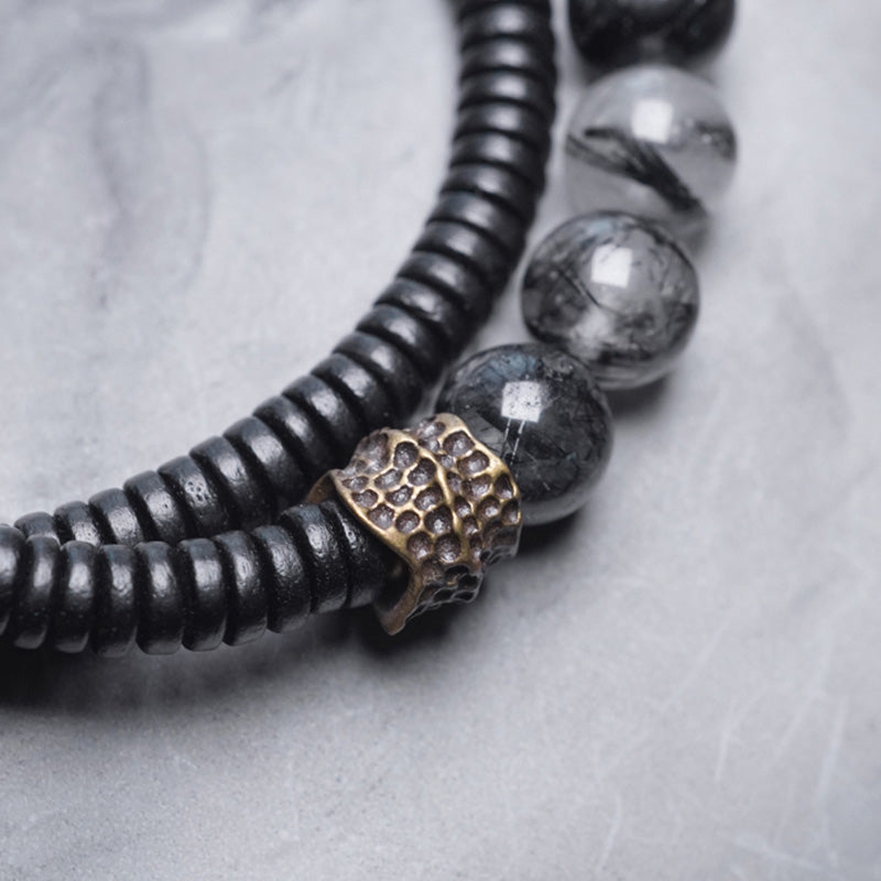 Black Rutilated Quartz Wisdom Bracelet 8mm for Balance