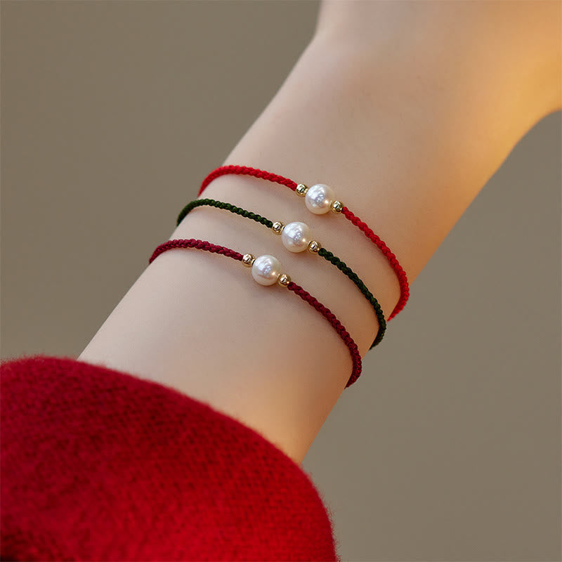 Unisex Pearl Bead Luck Bracelet on Red String 6mm Beads