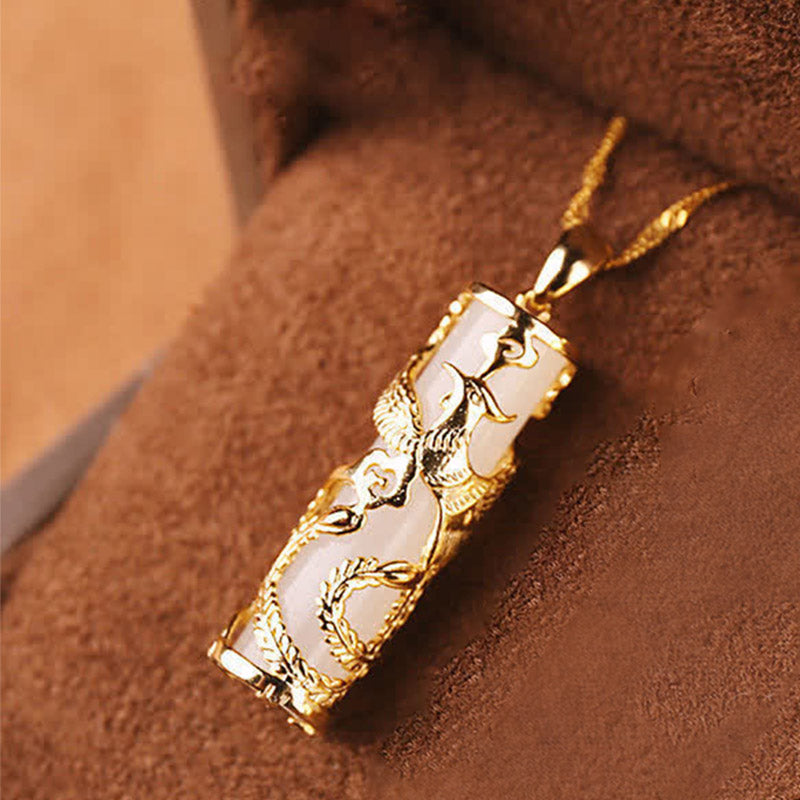White Jade Dragon Phoenix Necklace | Copper Harmony Pendant