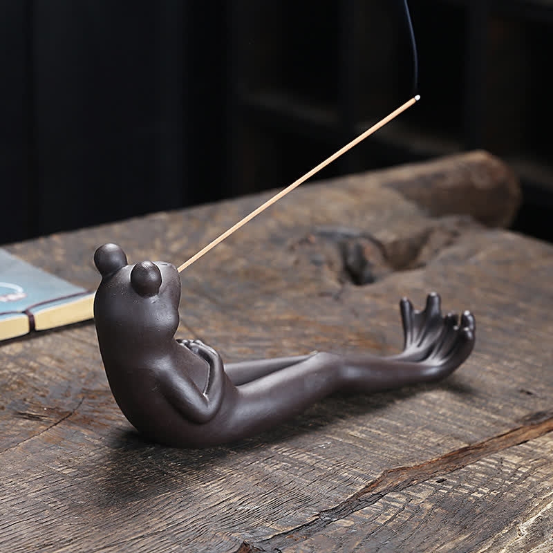 Ceramic Meditation Frog Incense Burner for Spiritual Peace
