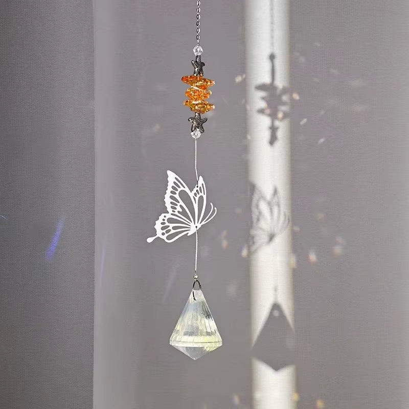 Crystal Suncatcher Outdoor Wind Chime Hanging Crystal Angel Butterfly Pendants Garden Tree Decor Window Drop Bell Hanging Decor