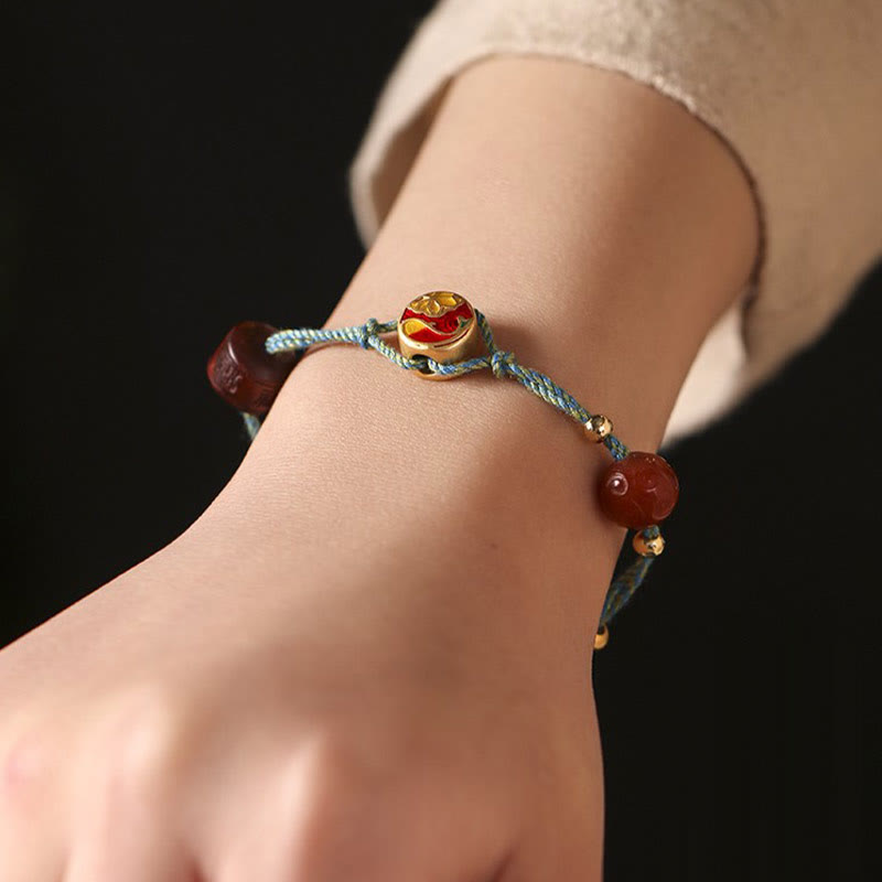 Auspicious Clouds Hetian Jade Fu Character Luck Rope Bracelet