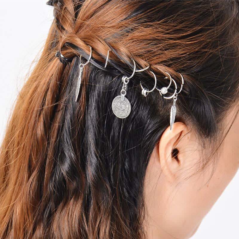 Copper Antique Leaf Coins Beads Hair Pins Decoration Set