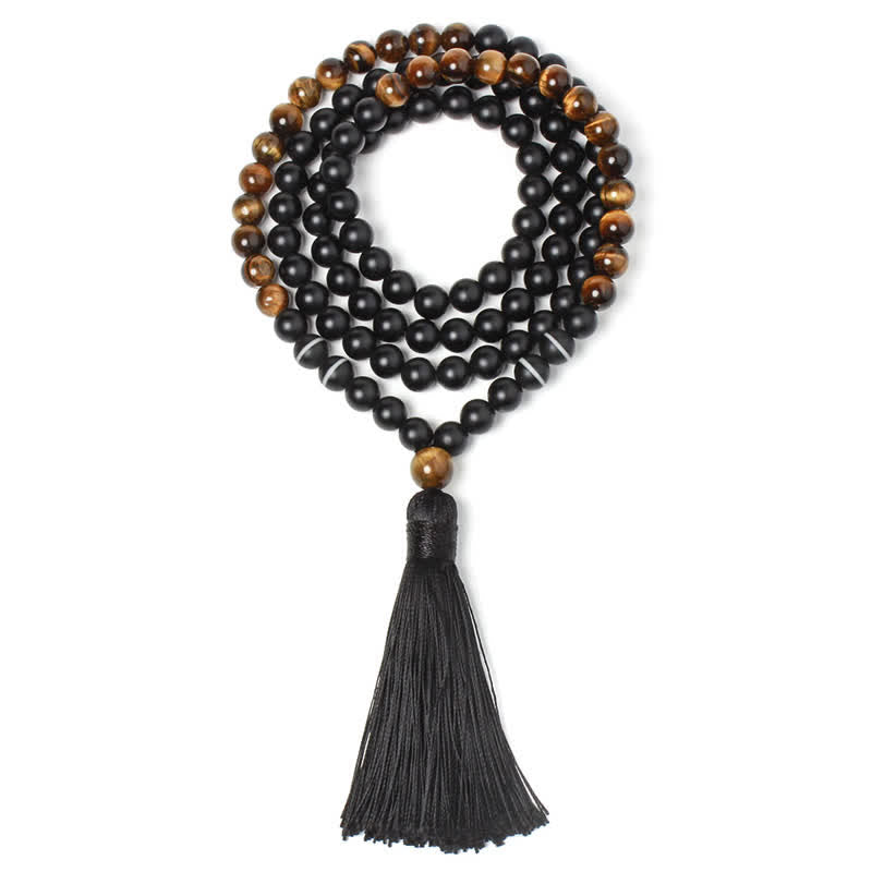 86cm Black Onyx Tiger Eye Fortune Necklace | Protection & Strength