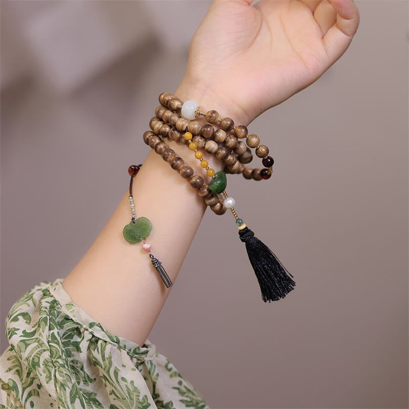 Natural Agarwood Amber Jade Bracelet for Balance & Protection
