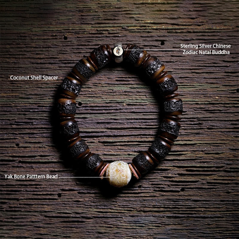 Sterling Silver Yak Bone Chinese Zodiac Bracelet 14mm Strength