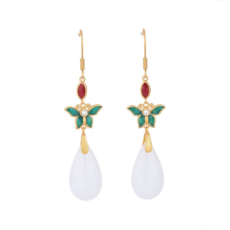 White Jade Luck Drop Earrings for Protection & Happiness