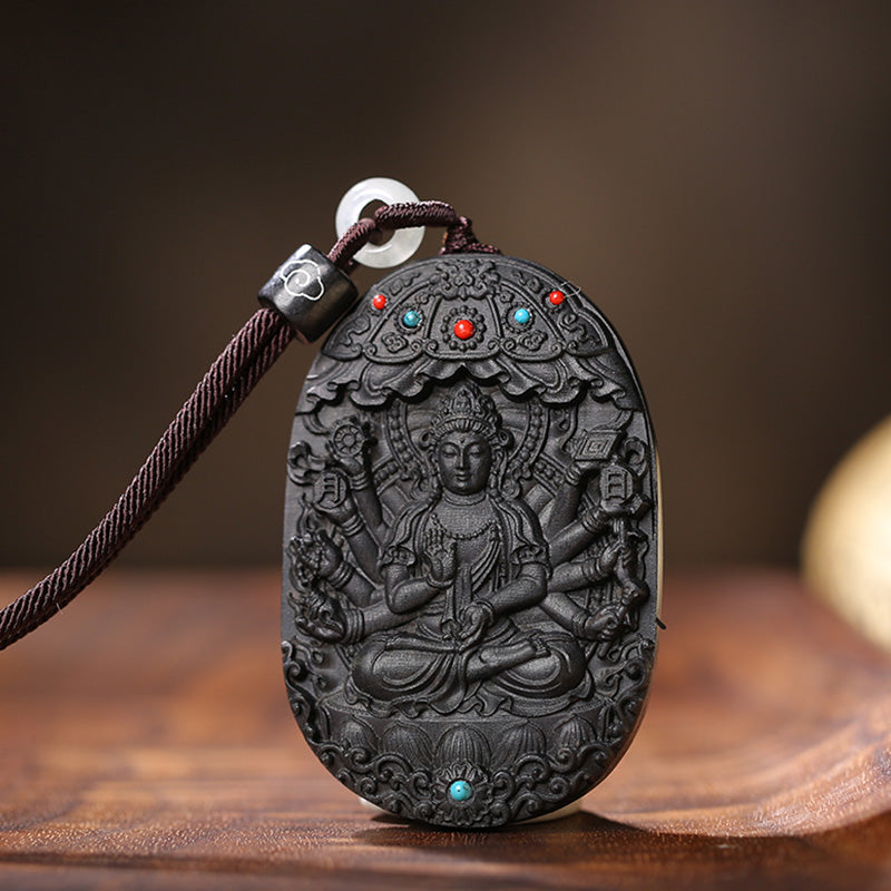 Chinese Zodiac Agarwood Necklace with Om Mani Padme Hum Pendant