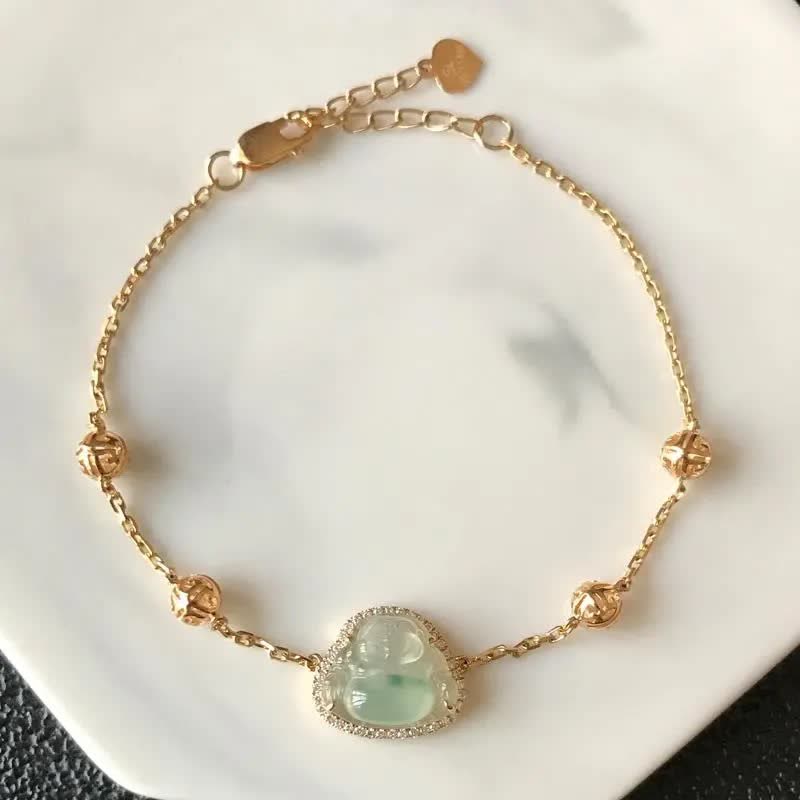Handmade Jade Bracelet with Laughing Buddha for Abundance