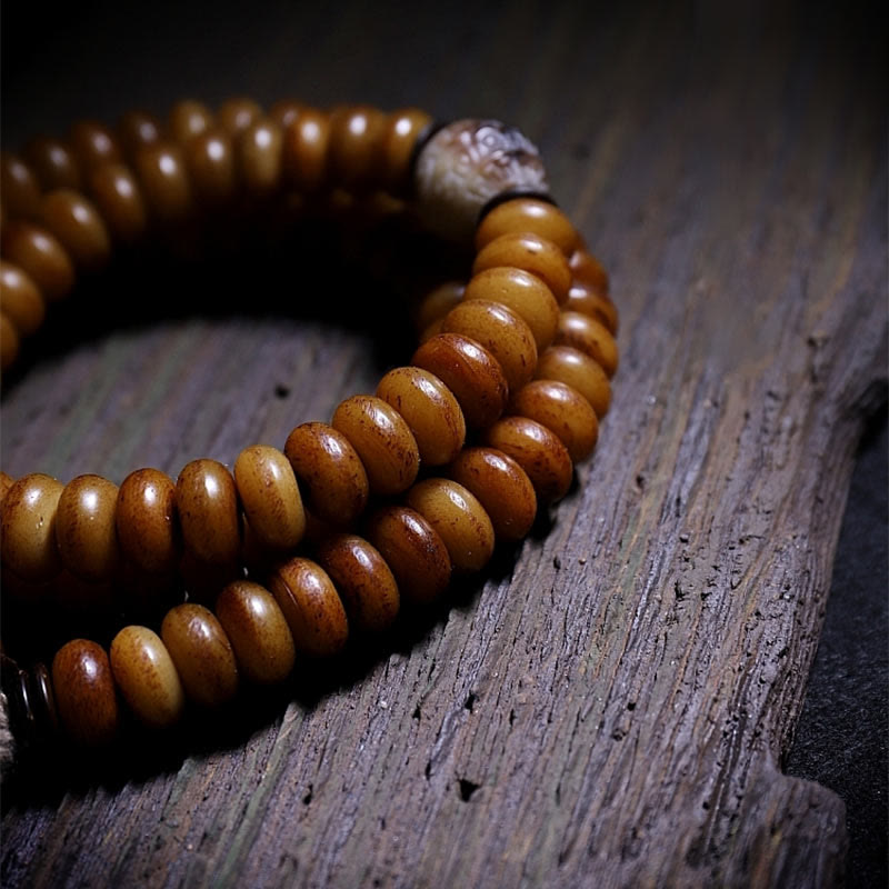 Yak Bone Protection Bracelet with Three-eyed Dzi Bead - 108 Beads