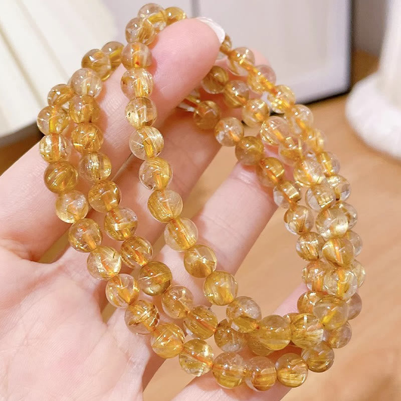 7mm Gold Rutilated Quartz Wealth Bracelet with Sun Stone & Kyanite