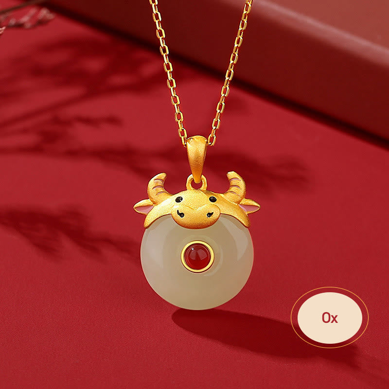 Dragon Zodiac Necklace | Sterling Silver with Hetian Jade & Red Agate