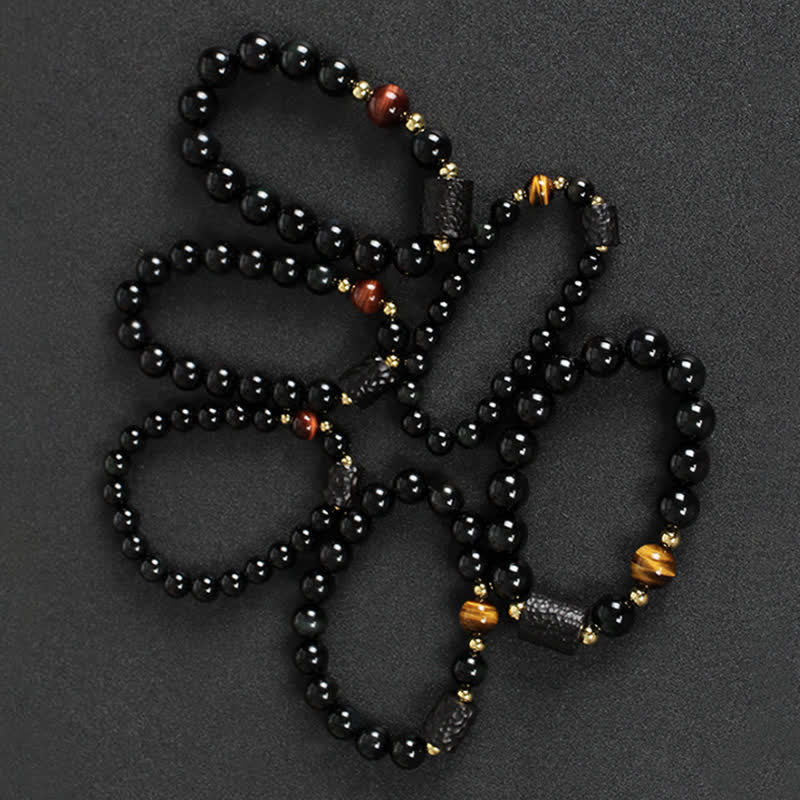 Unisex Black Obsidian & Red Tiger Eye Strength Bracelet 8mm