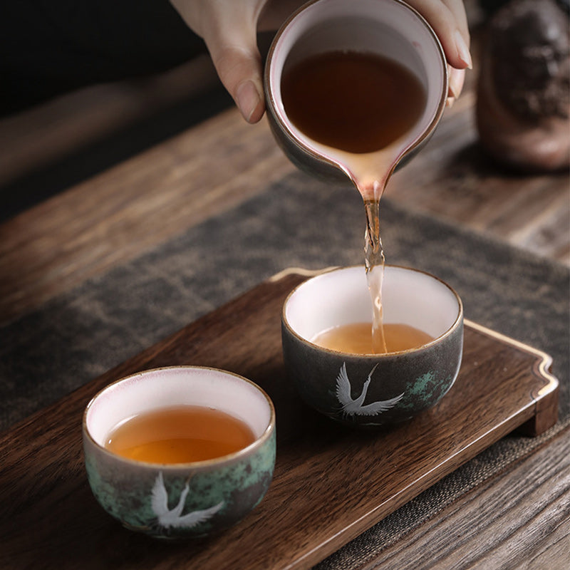 Auspicious Crane Ceramic Tea Cup for Meditation & Ritual