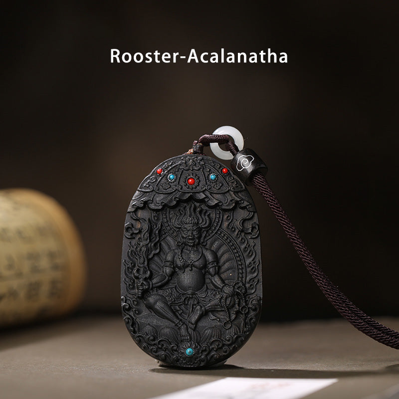 Chinese Zodiac Agarwood Necklace with Om Mani Padme Hum Pendant