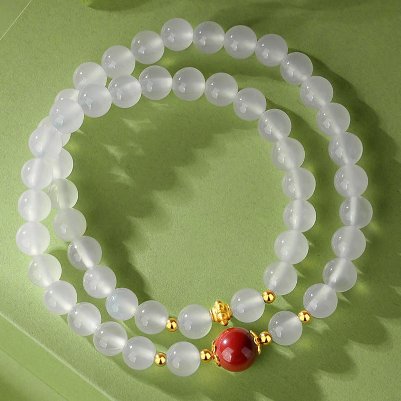 White Agate & Cinnabar Double Wrap Cinnabar Bracelet Protection
