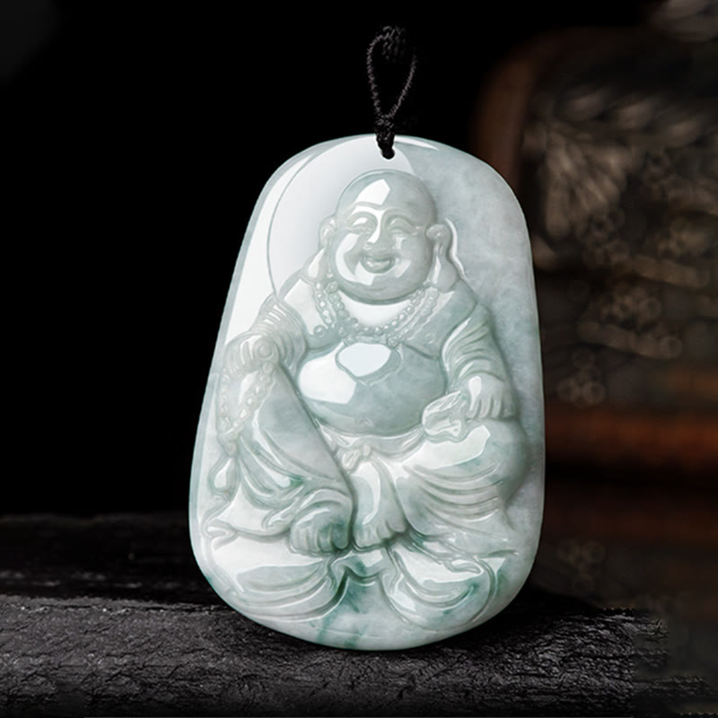 Natural Jade Laughing Buddha Luck Necklace Pendant 65cm